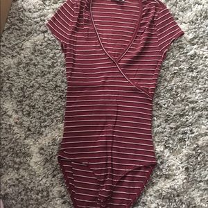 Bebe surplice supersoft ribbed striped bodysuit